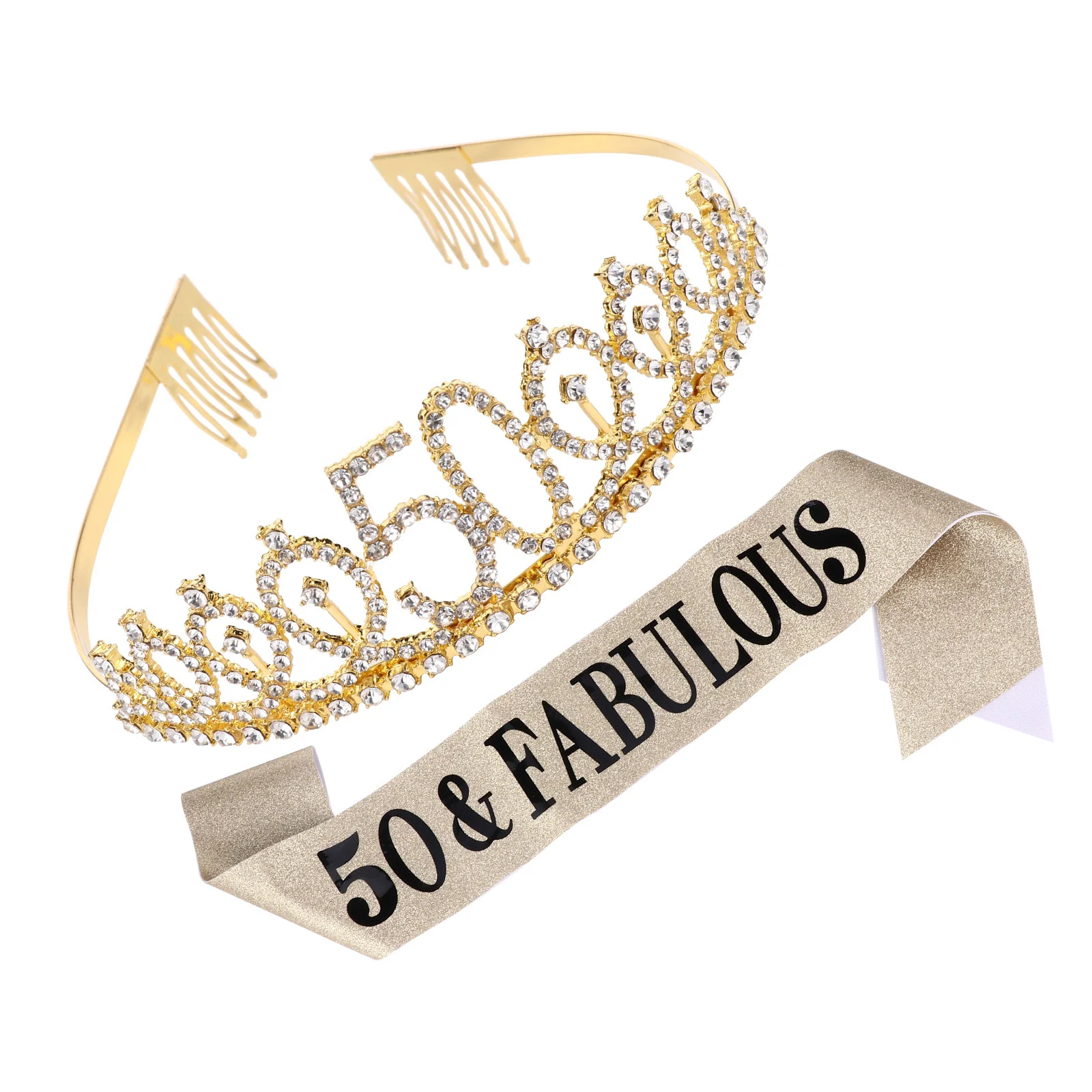

1 Set of 2pcs Birthday Party Crown Sash Printing Etiquette Belt Decorated Suit