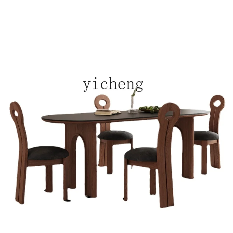 

Zf Black Stone Plate Dining Table French Ancient Style Home Ash Oval Arch