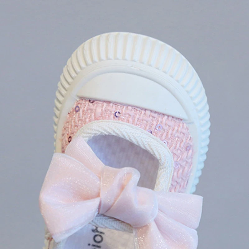 Spring New Children Students Soft Sole Casual Shoes Fashion Bow Girls Baby Anti Kick Shoe Princess Kids Breathable Canvas Shoes 6
