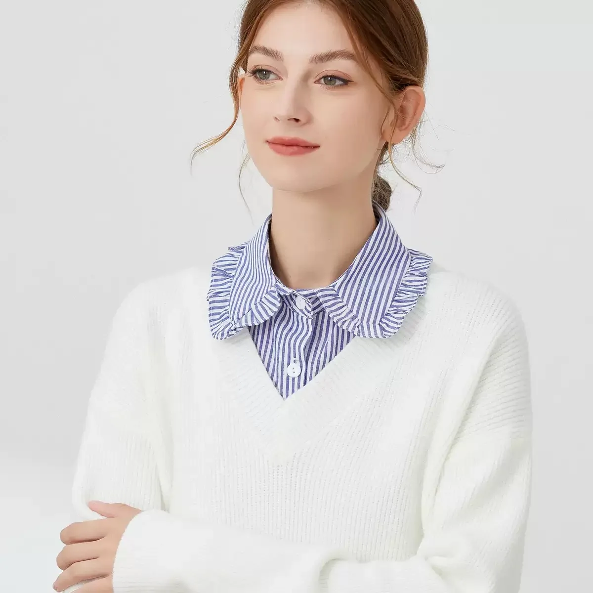 Modischer Halbhemdkragen für Damen, Abnehmbarer Kragen, Vintage-Spitze, Falscher Blusenkragen als Dekoration – Detail 7