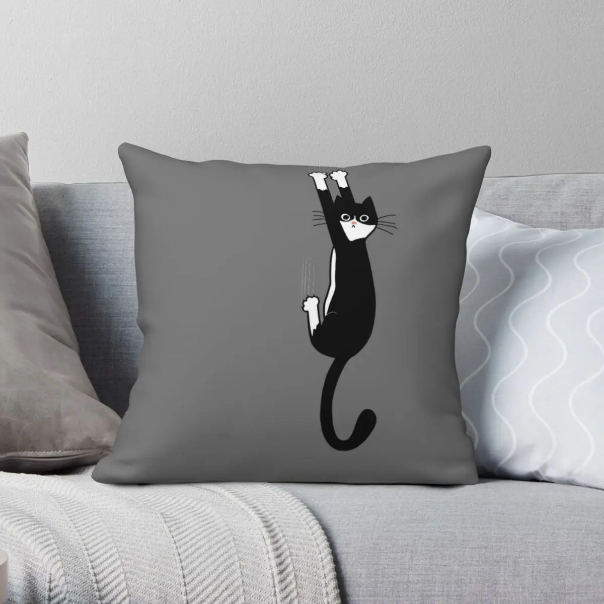 

Tuxedo Cat Hanging On Square Pillowcase Polyester Linen Velvet Printed Zip Decorative Throw Pillow Case Bed Cushion Cover