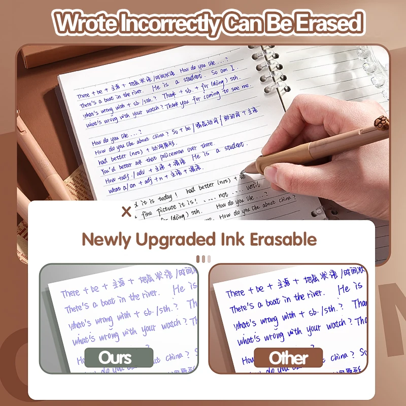 Erasable Neutral Pens 4PC Erasable Pen Neutral Pen Cartoon Sleeve Moyi Button Upright Posture Thermal Eraser High Aesthetic Value Press Protection