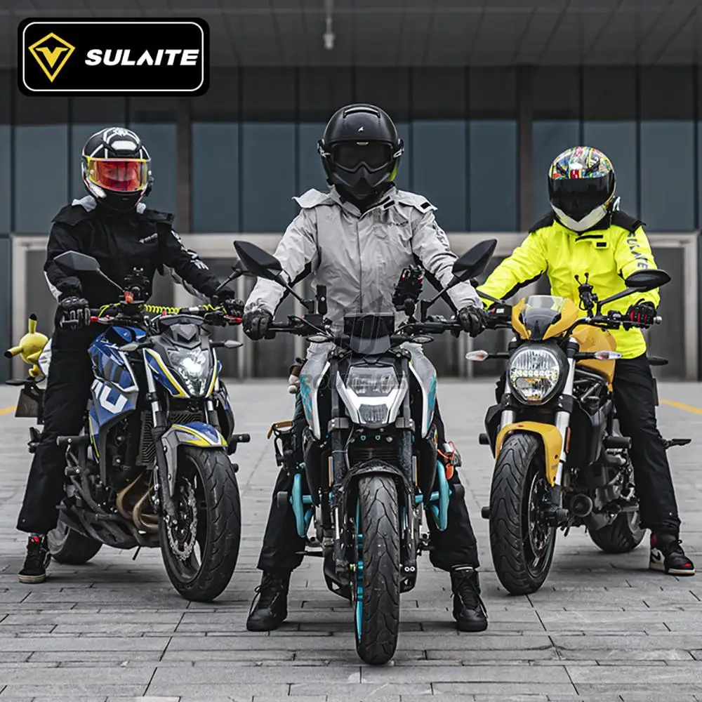 Reflective Motorcycle Raincoat Suit Lightweight Foldable Waterproof Jacket + Pants