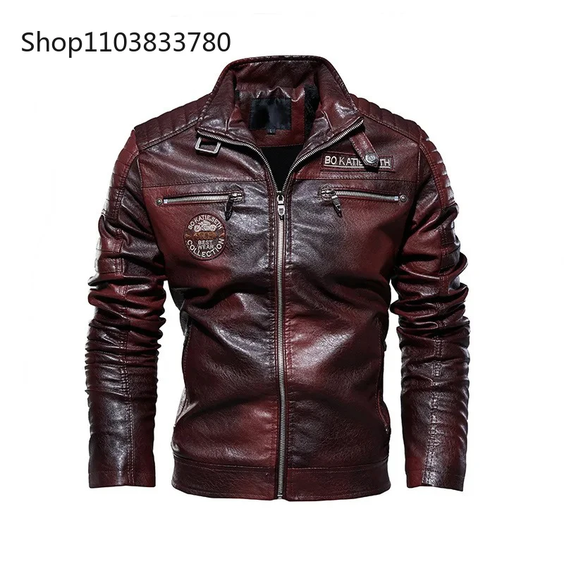 남성용 PU 재킷, 단색 라펠 플러시 및 두꺼운 남성 스포츠 재킷, 플러스 사이즈 7XL 오토바이 가죽 재킷, 남성 의류, 겨울