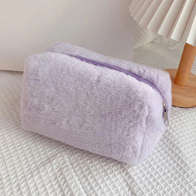 1 Pc Solid Color Fur Makeup Bag for Women Soft Travel Cosmetic Bag Organizer Case Young Lady Make Up Case Necessaries 6