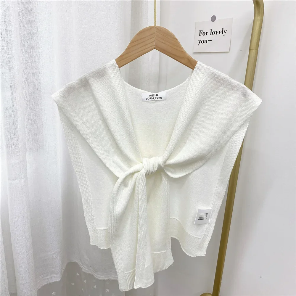 

2024 New Knitted Shawl Women's Summer Outside Air-conditioned Room Cloak Spring Autumn Korean Fashion Shoulder White