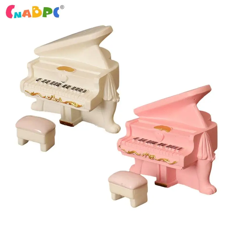 

1Set 1:12 Dollhouse Miniature Grand Piano With Stool Mini Musical Instrument Model Living Scene Decor Toy Doll House Accessory
