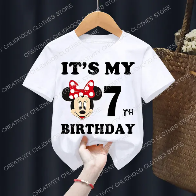 Mickey Minnie Children T Shirt Disney Birthday Number 1 9 Boy Girl Clothes Kid Kawaii Anime