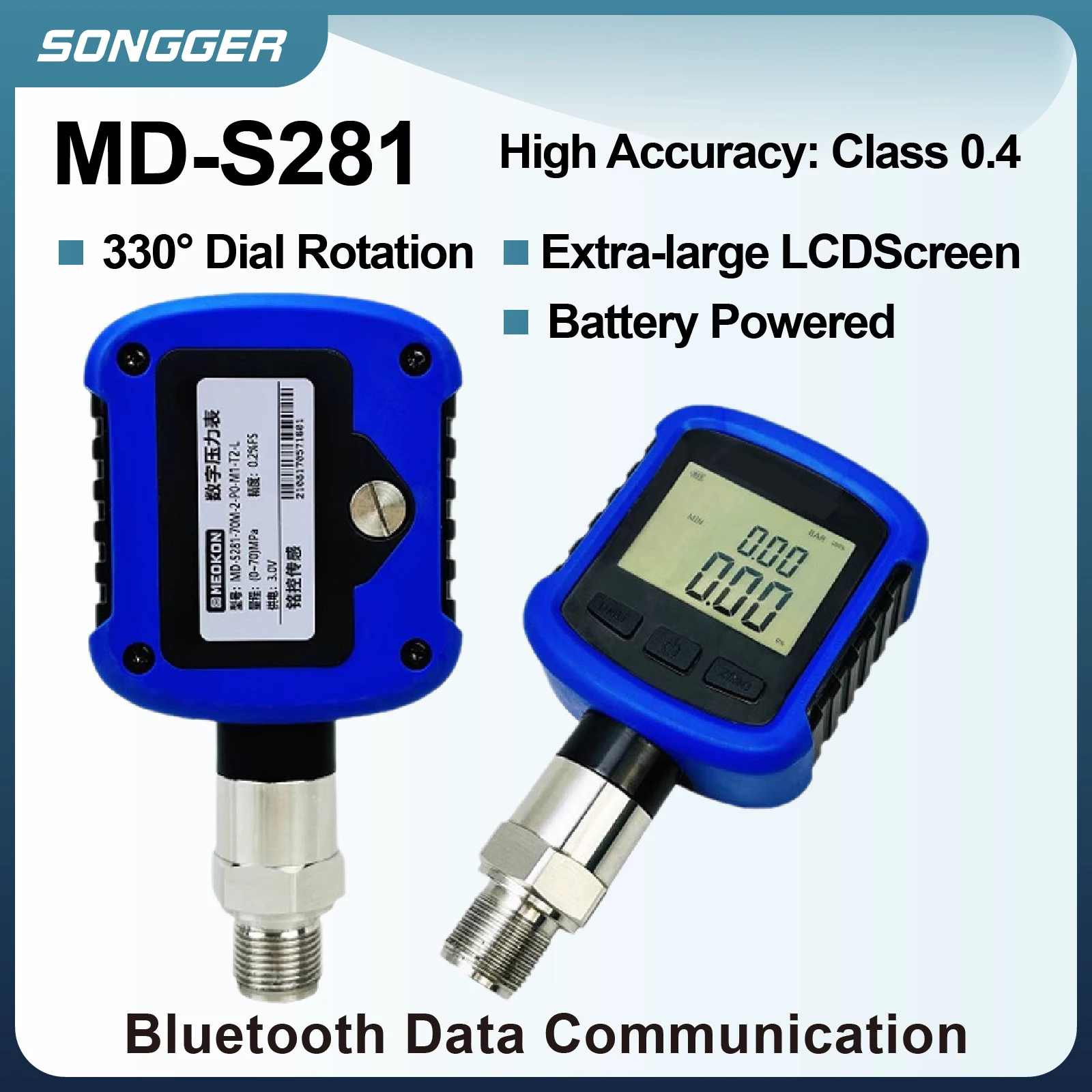 MD-S281 Digital Pressure Gauge Bluetooth with Data Logger Portable High ...