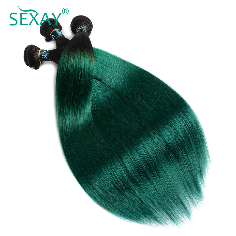 Sexay 1B Emerald Green Human Hair Bundles 3/4 Pcs Lot Pre Colored Ombre Teal Turquoise Straight Human Hair Weave Bundles