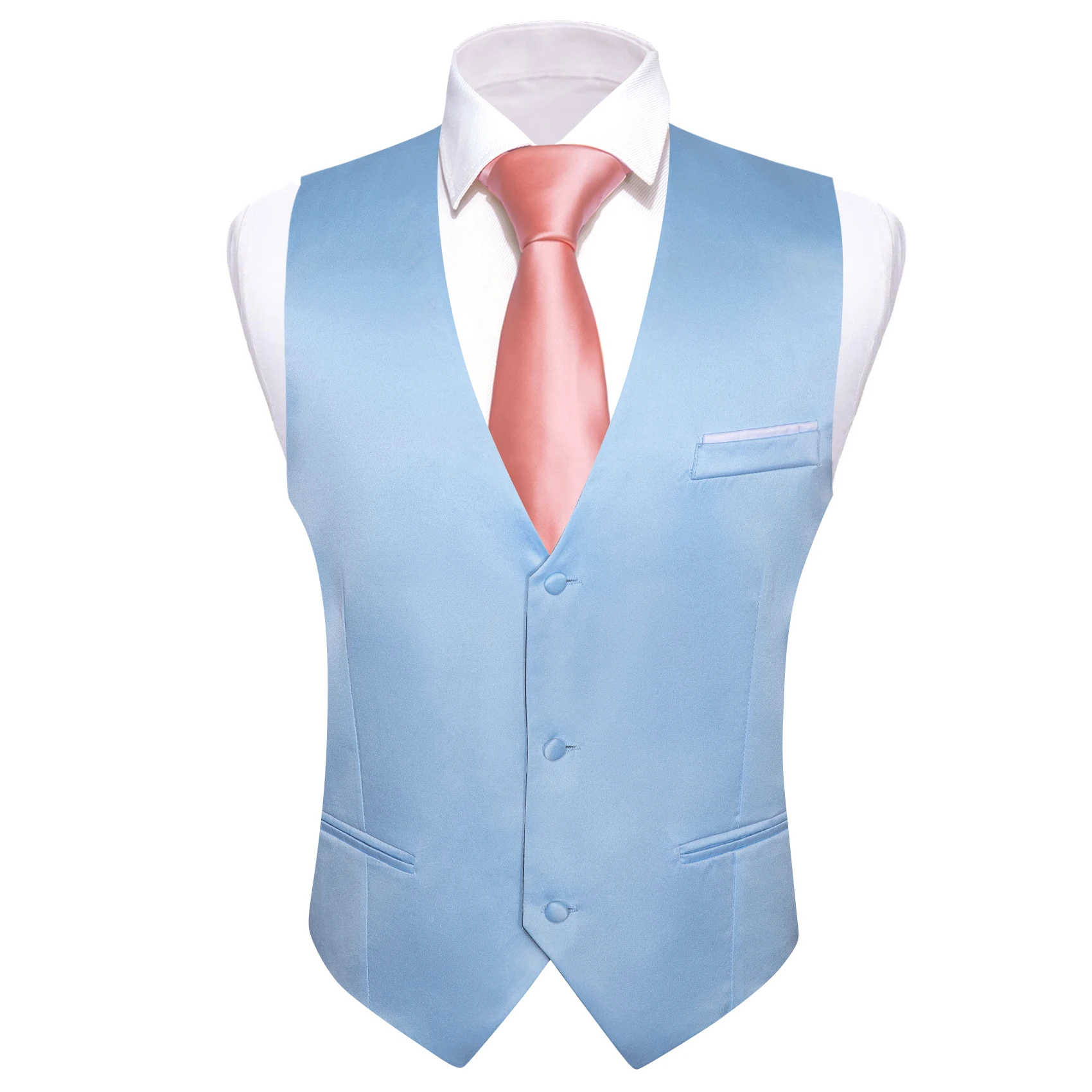 

Novelty Slim Fit Men Silk Vest Exquisite Baby Blue V-Neck Waistcoat Necktie Set Leisure Party Wedding Business Barry.Wang DM-242