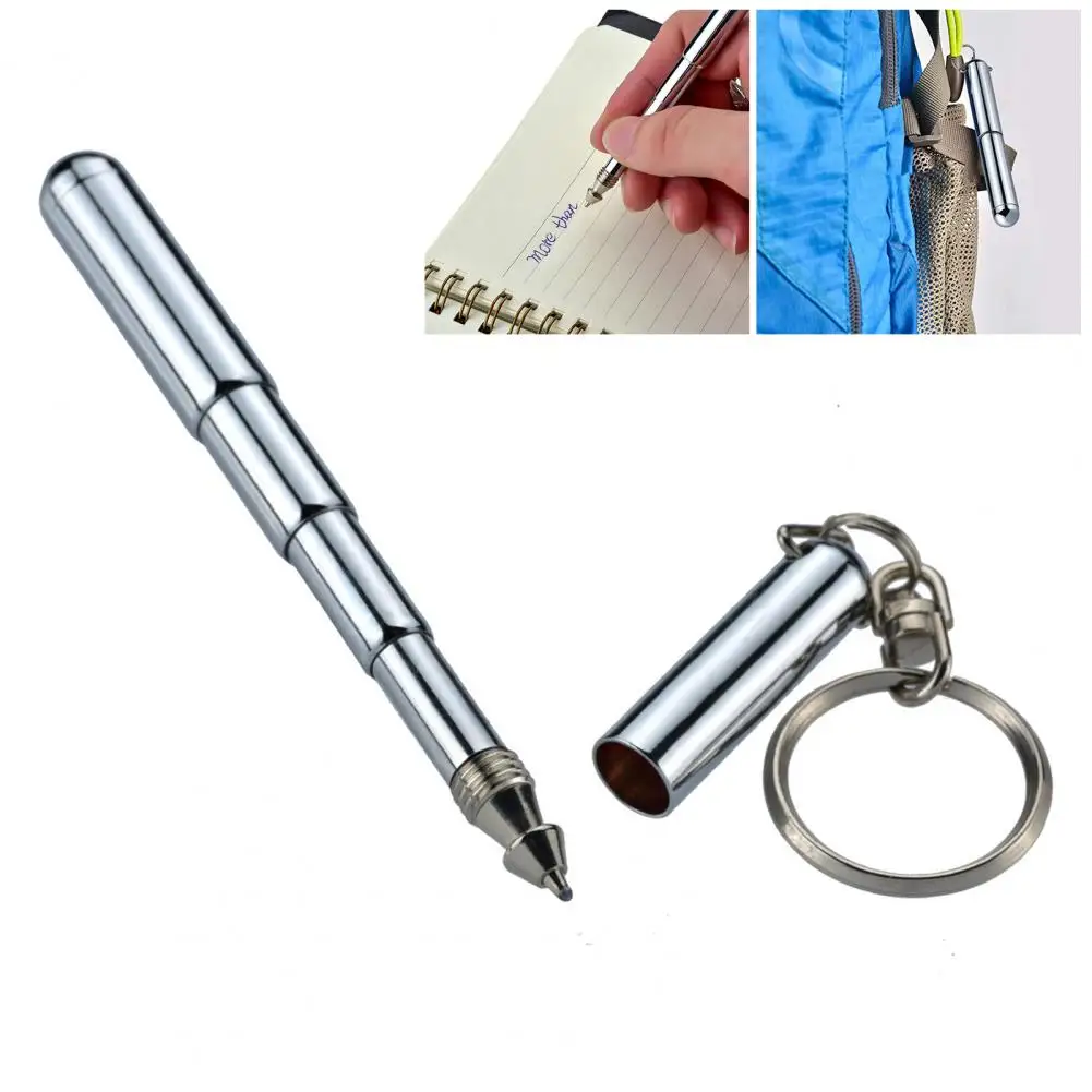 

Retractable Pen Metal Key Ring Portable Stainless Steel Keychain Mini Telescoping Signature Ballpoint Pen School Office Supplies