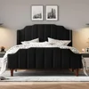 Queen Size Upholstered Velvet Bed Frame with Curved Vertical Wingback Headboard and Footboard,No Box Spring Needed,Easy Assembly 3