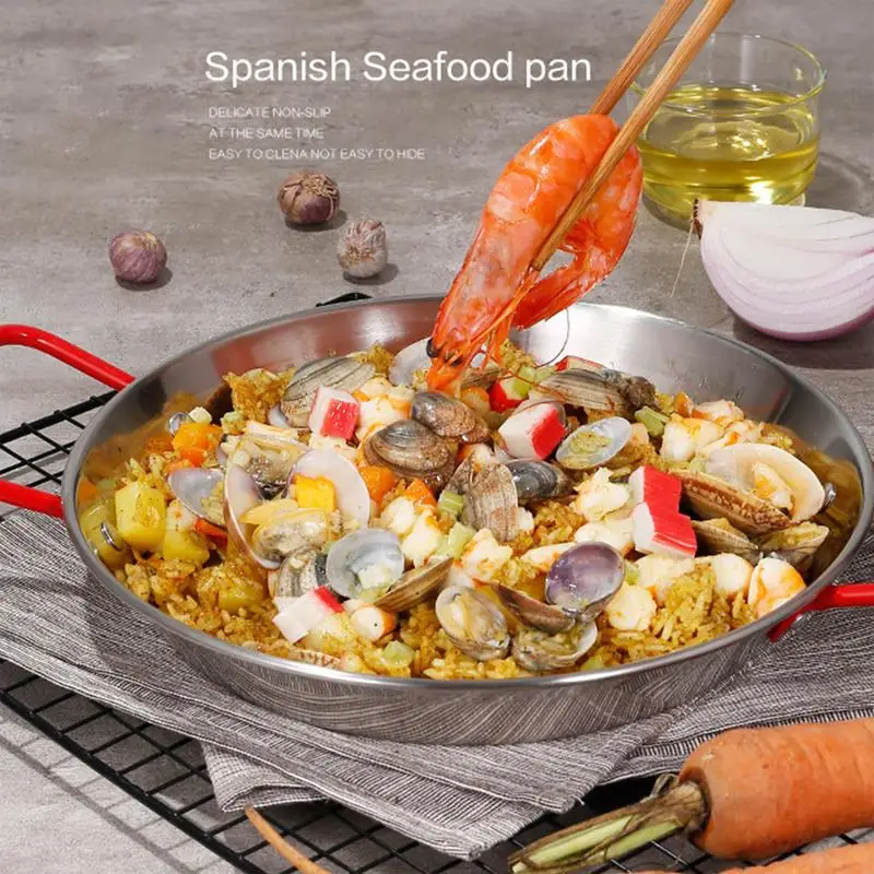 Spanish Paella Pan with Handle Stainless Steel Durable Seafood Snack Plate  Kitchen Non-Stick Frying Pans Cooking Pots - AliExpress