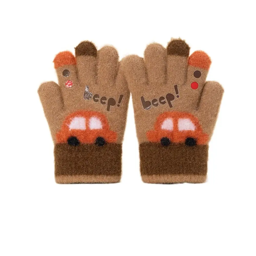 Cartoon Car 3-6 Years Old Winter Knitted Gloves Elastic Warm Five-finger Gloves Thickend Fashion Kids Gloves Boys