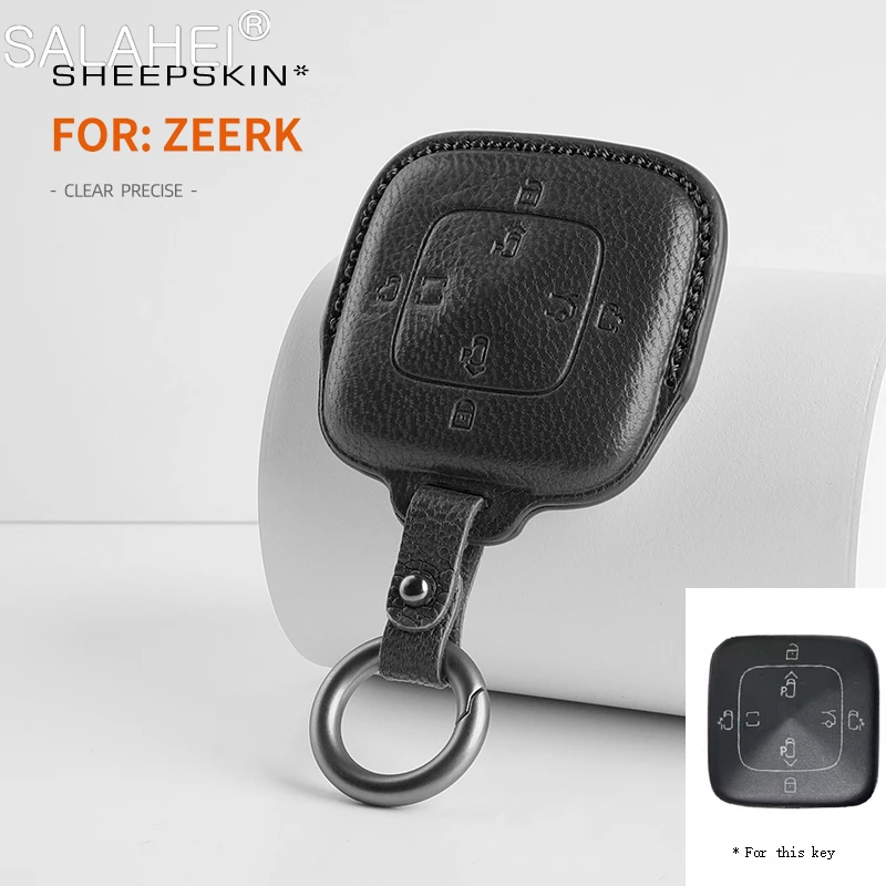 

High Grade Goat Skin Car Key Fob Case Cover Keychains for ZEEKR 009 2022 2023 Accessories 8 Bottons Keyless Protect Shell Holder