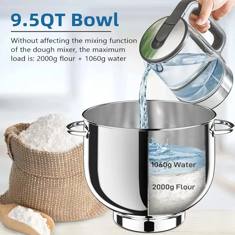 9.5 Qt Stand Mixer, 10-Speed Tilt-Head Food Mixer, Vezzio 660W Kitchen Electric Mixer with Stainless Steel Bowl, Blue 5