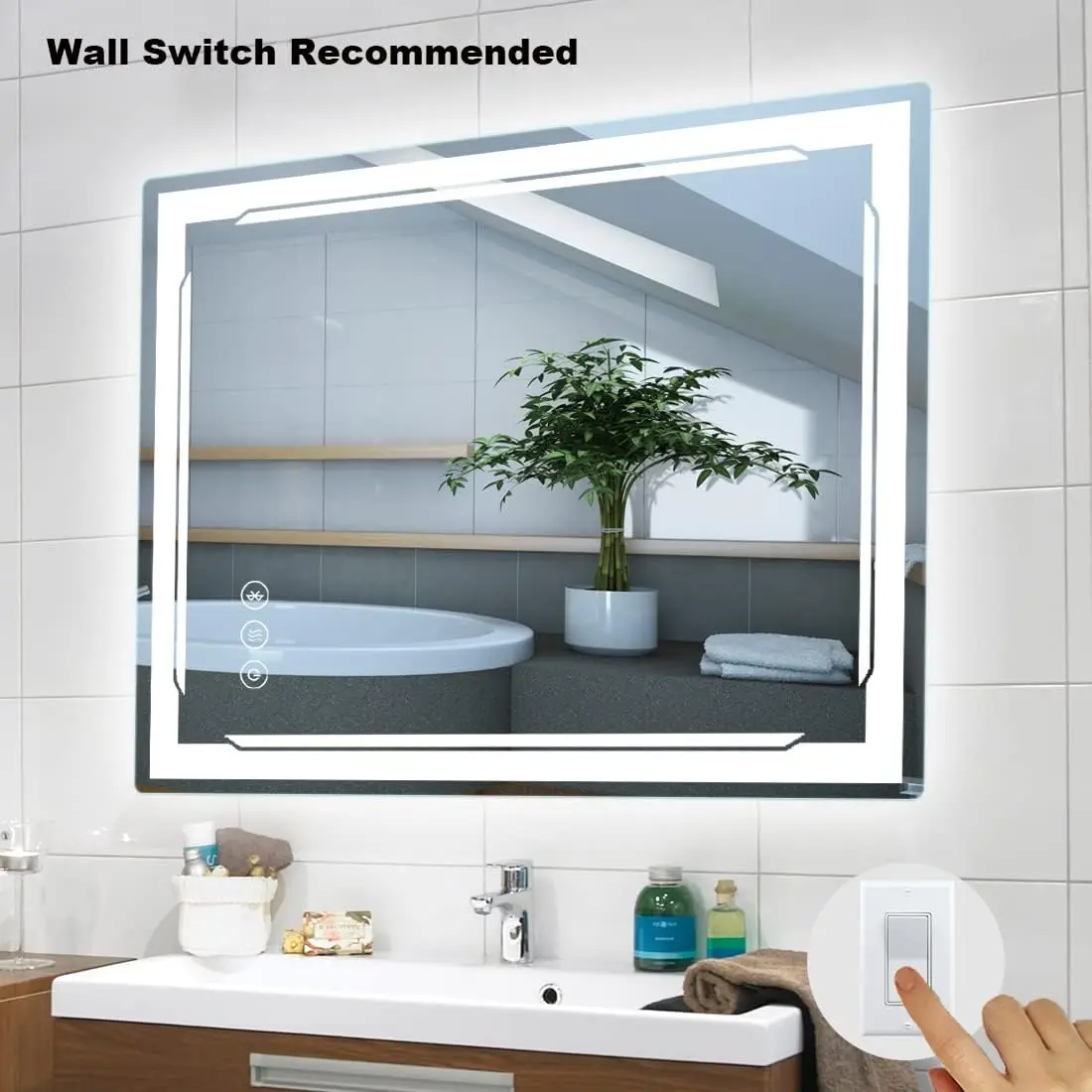 24x32 Lighted Bathroom Mirror with Bluetooth Speaker-Smart LED Makeup Wall Mounted Mirrors-3 Lights Setting Anti-Fog