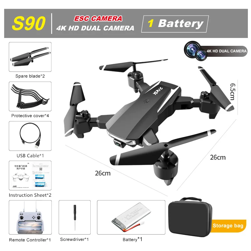 Drones 4K Profesional S90 Folding Quadcopter 4K ESC Dual Camera Aerial Photography Drone Long Endurance Remote Control Aircraft remote helicopter price RC Helicopters