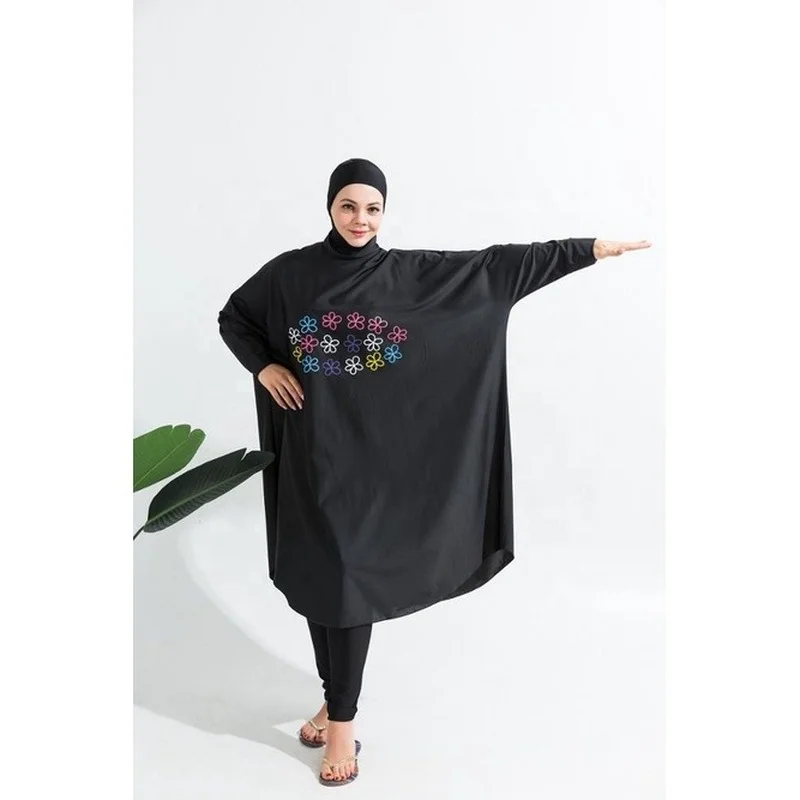 Women Muslim Swimwear Beachwear Screen Printing 3pcs Lslamic Clothes Hijab Long Sleeves Sport Swimsuit Burkinis Bathing