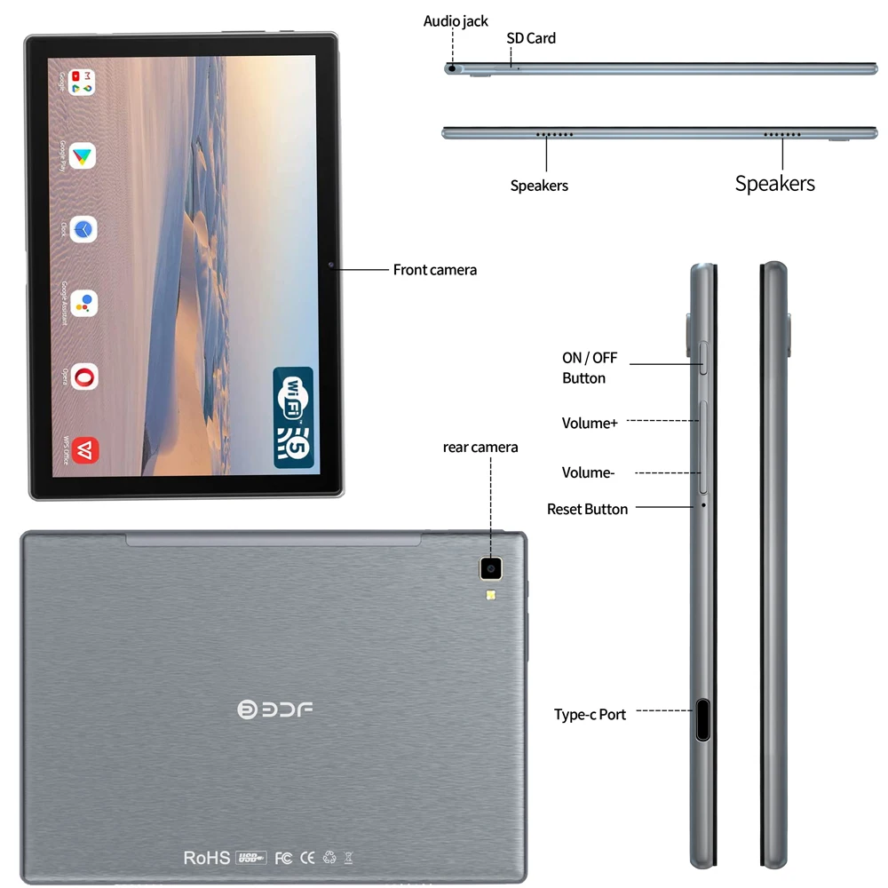 2025 Global Version 5G WiFi Tablets 10.1 Inch 4G LTE Phone Call Android Tablet Octa Core 8GB+256GB ROM Google Education Tablets 5