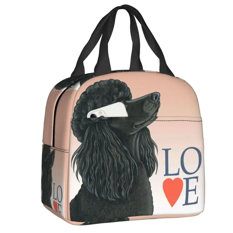 

Poodle Black Love Insulated Lunch Bag for Women Portable Pudel Caniche Cooler Thermal Lunch Box Office Picnic Travel