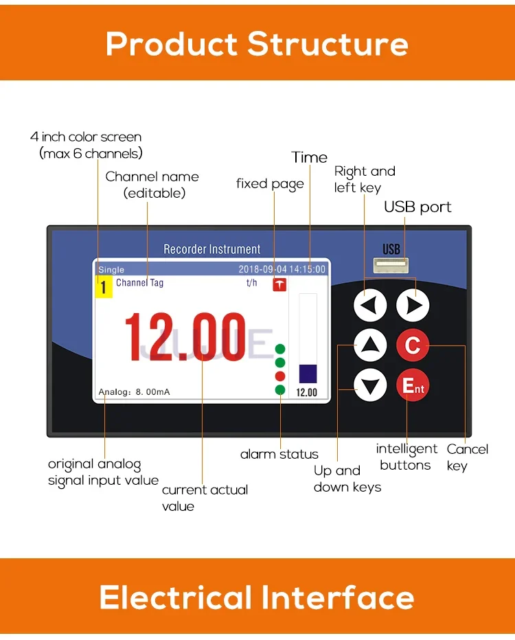 Datalogger Temperature Flow and Pressure Data Logger Voltage and Current LCD Dis
