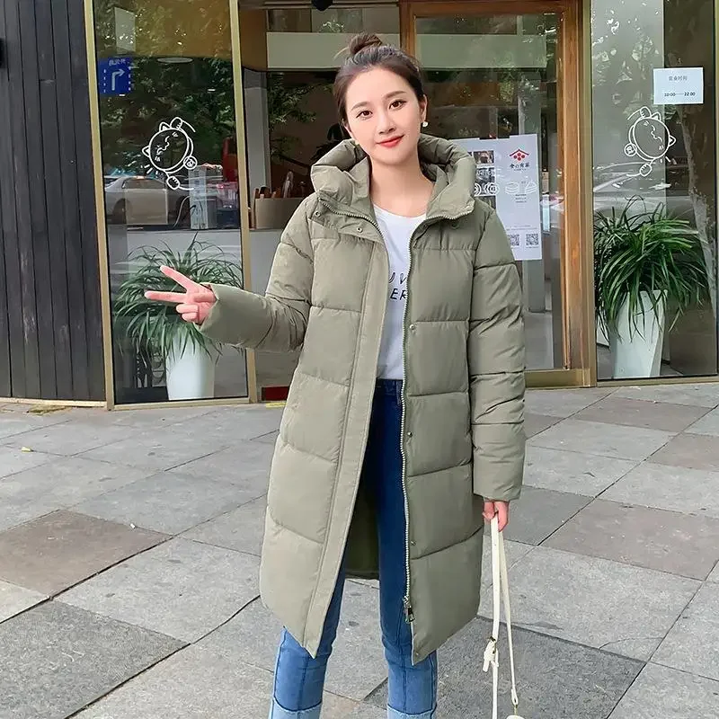 

2023 Winter Women Long Parkas Casual Thicken Hooded Coat Female Winter Loose Puffer Outwear Down Jackets Windproof Padded Coat