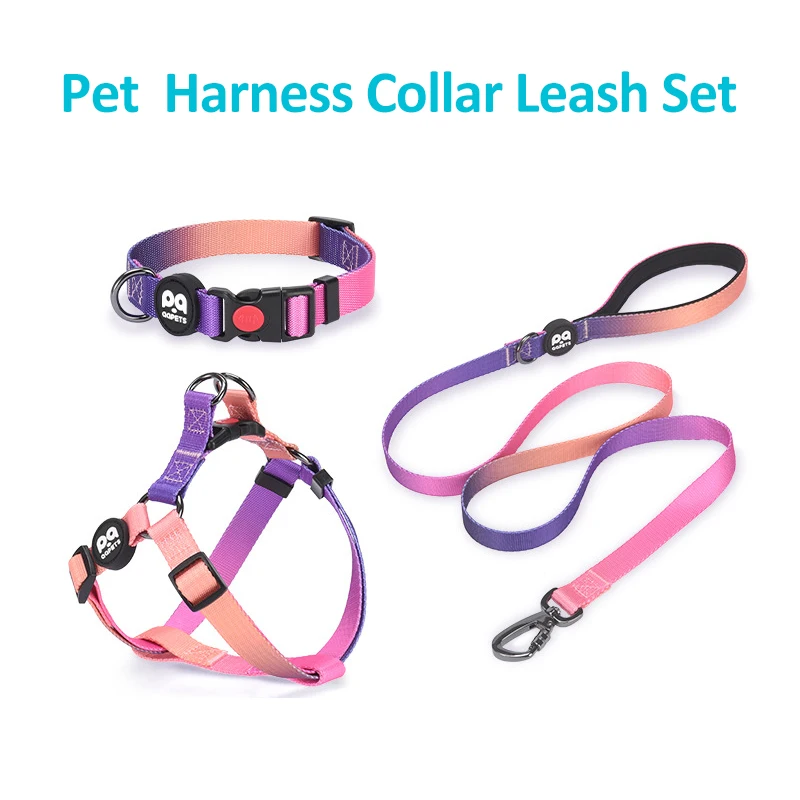 Gradient Color Dog Harness Collar and Leash Set Personalized Dog Luxury Desgin Harness for