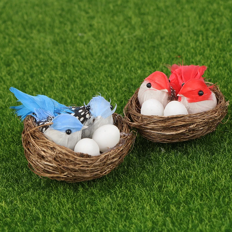 1 Set Artificial Feathered Birds Nest Egg Creative Craft Sculpture Decoration artificial feather bird decoration,resin ornament,resin ornaments,animal ornaments