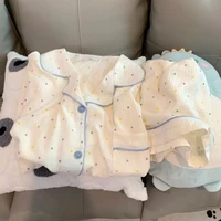 Women's printed polka dot cotton pajamas set, short sleeved top and shorts 2-piece set, casual and comfortable home set, sweet - Image 4