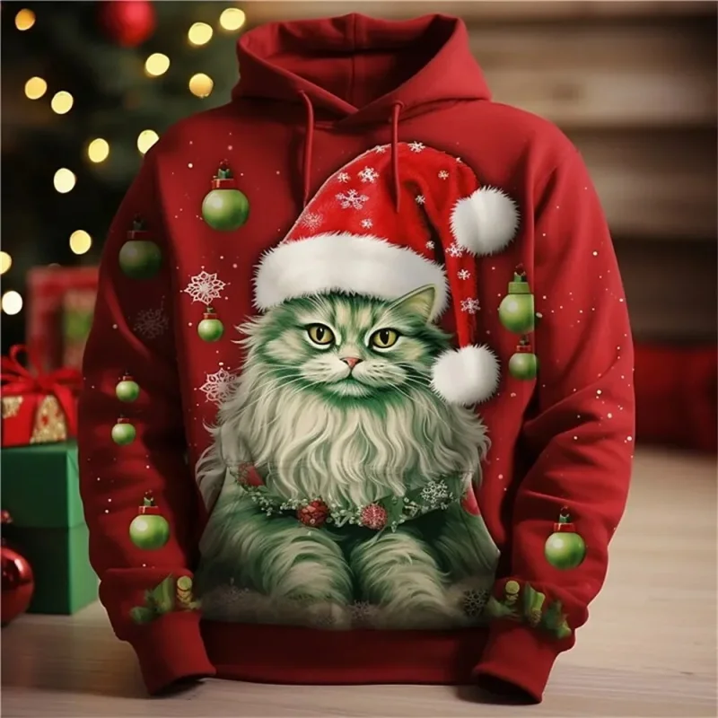 thumbnail image 1 of Sudadera con capucha navideña para hombre, sudadera con estampado 3D de animales, sudadera de manga larga, sudaderas casuales de gran tamaño para hombre, sudaderas con capucha, ropa, 1 of 5