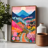 Flowers Mountain Lake Colorful Nature Landscape Travel Poster Posters Sticky HD Quality Wall Art Retro Posters for Home Kawaii 6