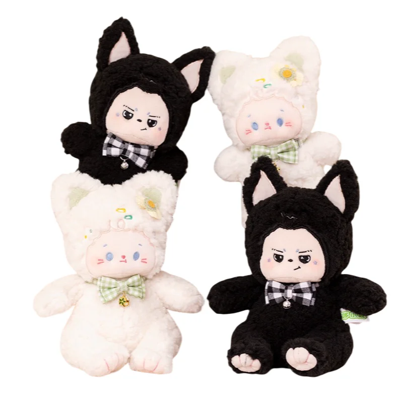 25CM Kawaii Creative Black White Sitting Stand Baby Soft Plush Toys Accompany Dolls Sofa Decoration Girls Kids Birthday Presents 500 pcs extreme happiness stickers black and white warning labels 1 5inch warning stickers gift decoration self adhesive labels