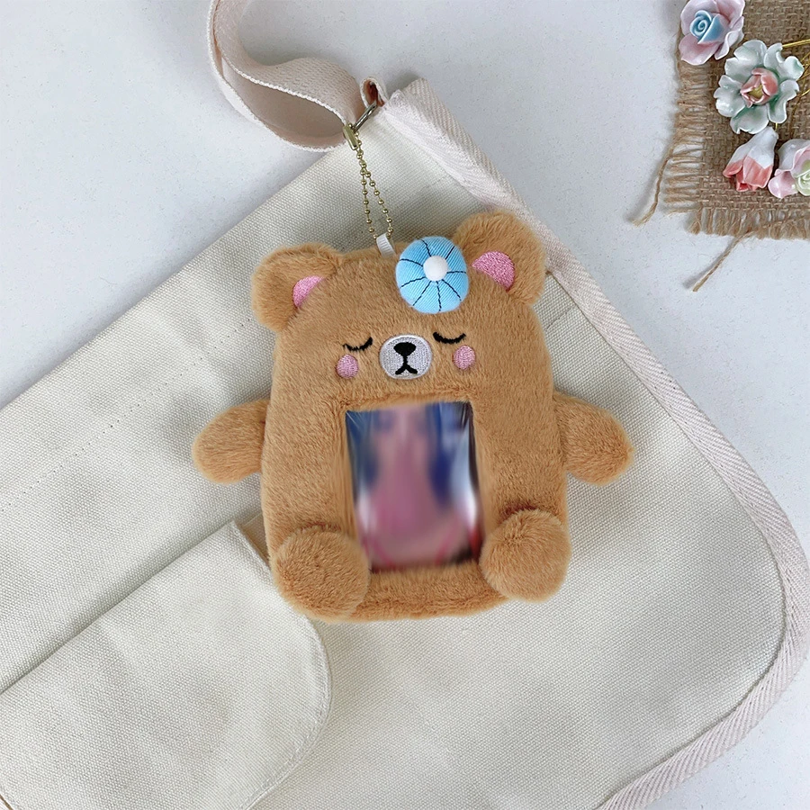 1pcs Cute Plush Kpop Photocard Holder, Cartoon Bear Photo Sleeve ID Bank Credit Card Holder Protector 6