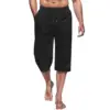 Cross border hot selling men's capris casual lightweight capris drawstring elastic waist beach yoga belt pocket 3