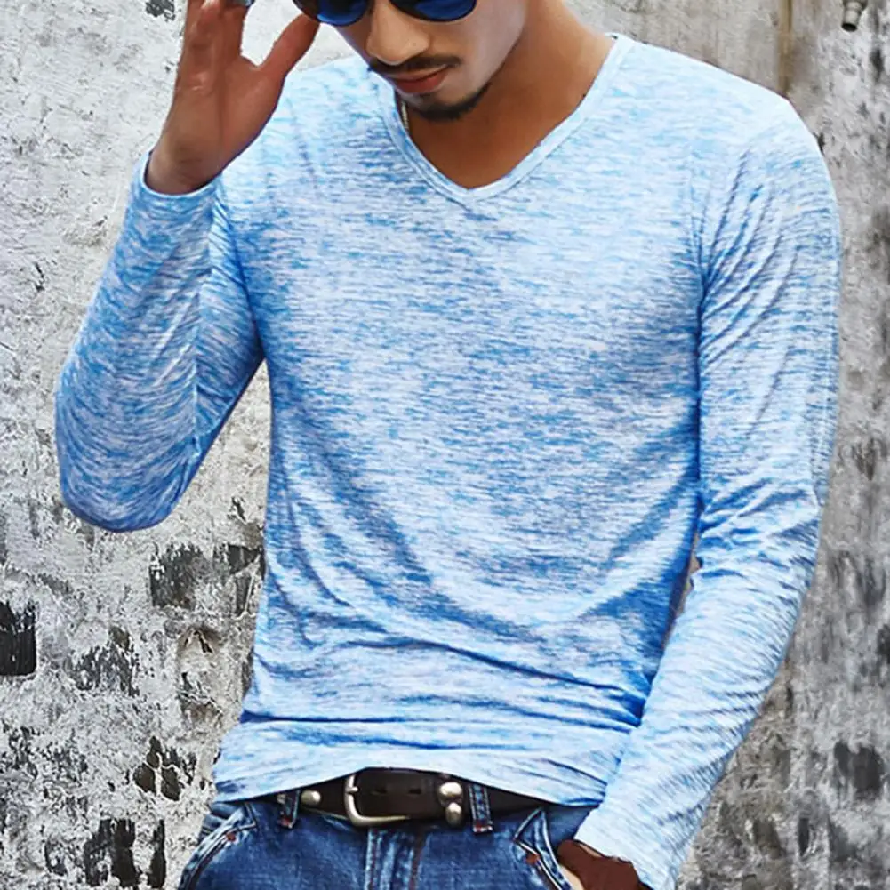 

Fabulous Men Shirt T-shirt V Neck Slim Men Shirt Solid Color Streetwear Top for Daily Wear