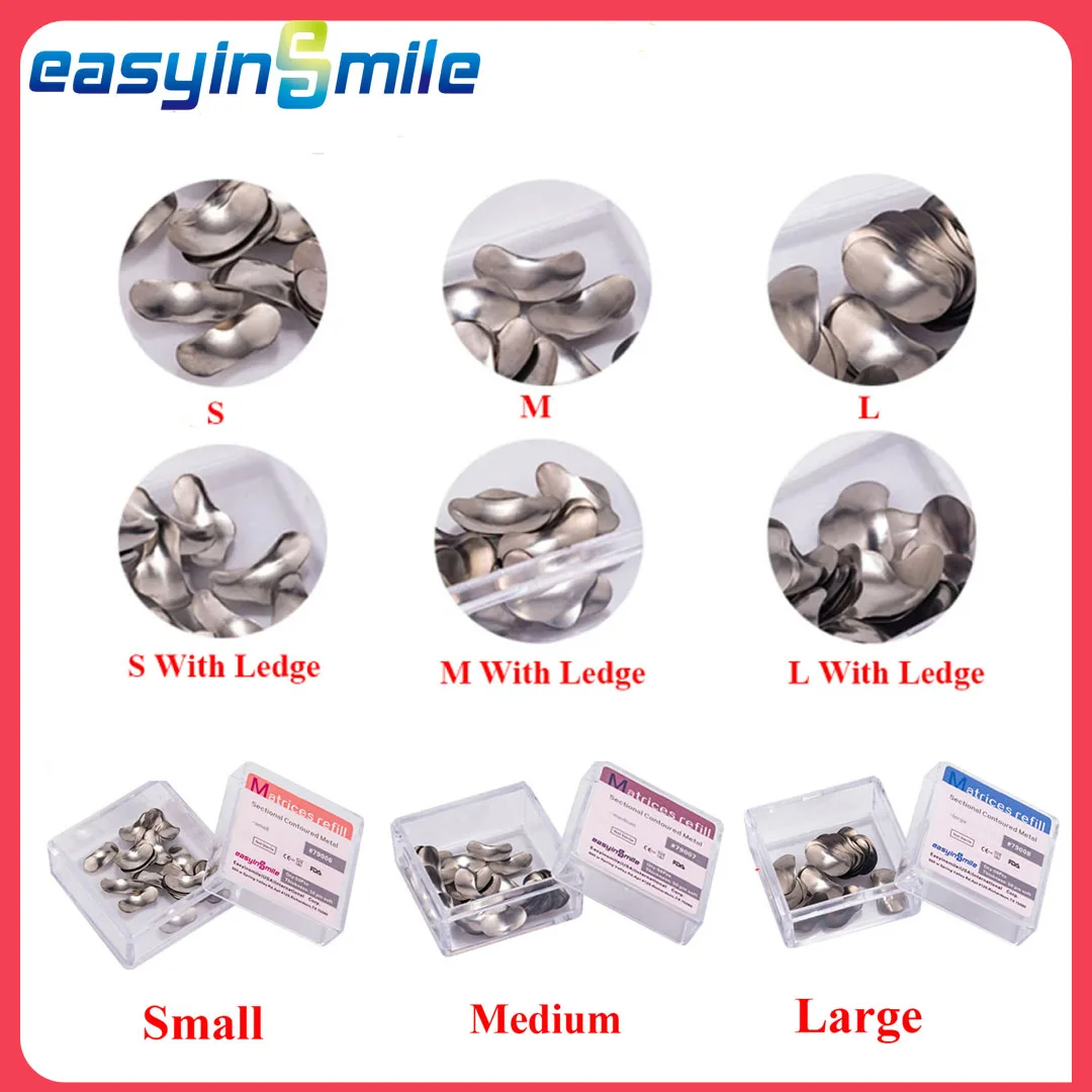 

Easyinsmile 50Pcs/Set Dental Sectional Contoured Matrix Band Matrices Refill Matrix Bands Wedges Metal Stainless Steel S/M/L