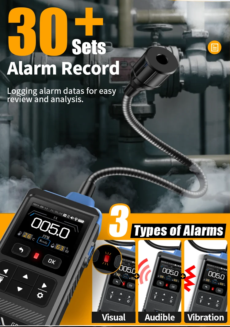 Portable Gas Leak Detector 50000PPM Sound & Light Alarm Combustible Natural Meth