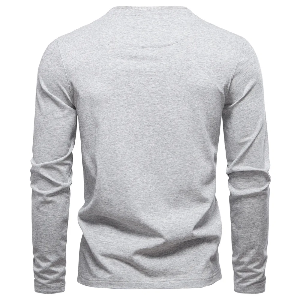 Herbst Neue Henry Neck Kontrast männer Lange-ärmeln T-shirt Business Casual Bodenbildung Shirt männer T-shirt – Detail 9