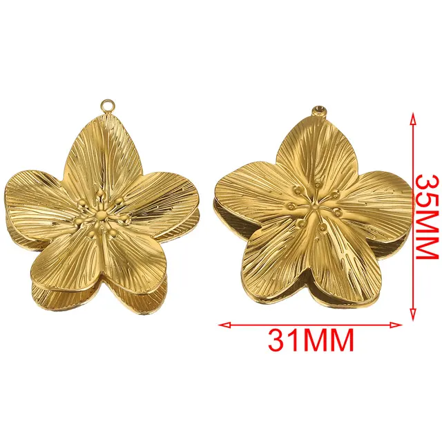 5 pz/lotto ciondoli in acciaio inossidabile grande fiore fascino PVD placcato oro metallo orecchino collana braccialetto creazione di gioielli all'ingrosso all'ingrosso 4