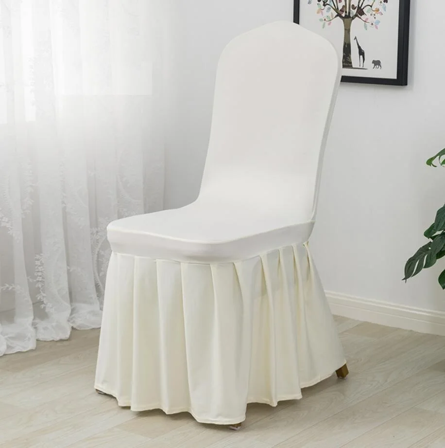 Housses de chaise de banquet plissées en spandex pour mariage, style jupe, décoration en lyJean-, hôtel, fête d\'anniversaire, spectacle, optique