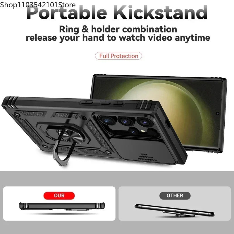 Stand Rotating Slide Camera Lens Military Grade Armor Case Cover