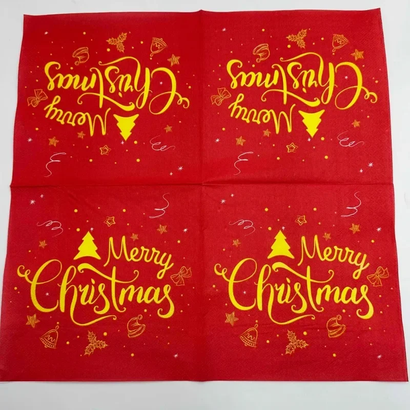 10/20pcs 33cm 2-Ply Gold Letter Red Christmas Napkin Disposable Paper Placemat Party Decoration Ambience Paper