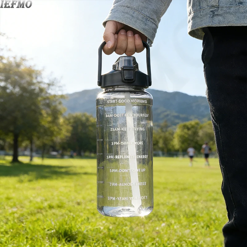 Large Tritan Water Bottle with Time Marker - BPA-Free, Leakproof Design for Gym and Outdoor Activities