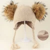 1-6Y Winter Warm Knitted Coral Velvet Hat For Kids Boy Girl Real Fur Pompom Beanies Fleece Lining Baby Cap Ear Protection Hats
