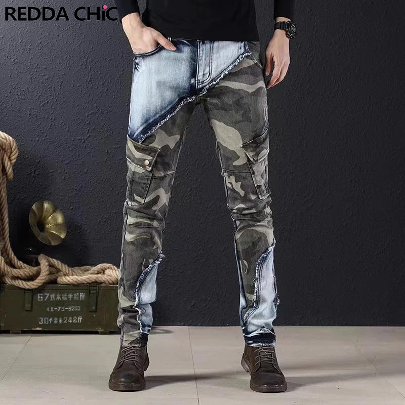 

Men Streetwear 90s Retro Spliced Camouflage Jeans Straight Cargo Pencil Pants Slim Fit Patchwork Trousers Plus Size Male Clothes
