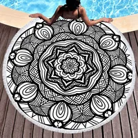 Mandala Round Beach Towel,Black and White Pattern Oversized Anti-Sand Quick-Drying Beach Blanket Bath Towel Yoga Mat Picnic Mat 1