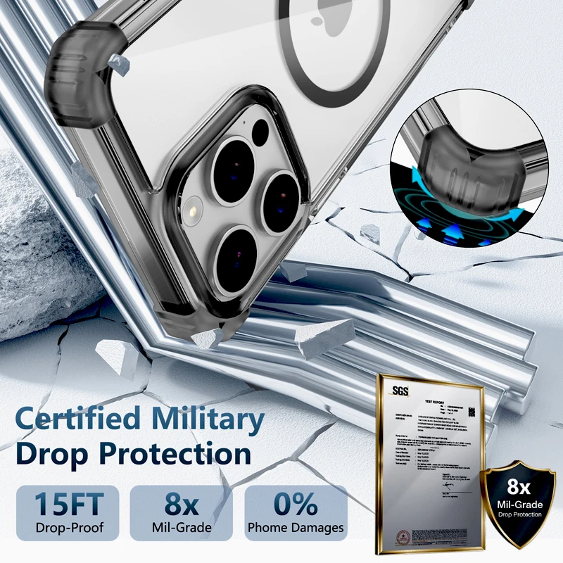 Shockproof Transparent Armor Case with MagSafe Compatibility