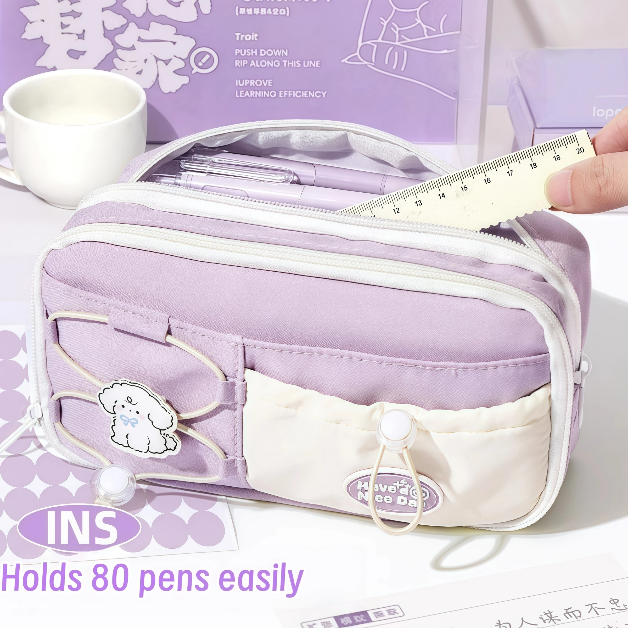 Spacious Multi-Layer Drawstring Pencil Case for Office & School Supplies